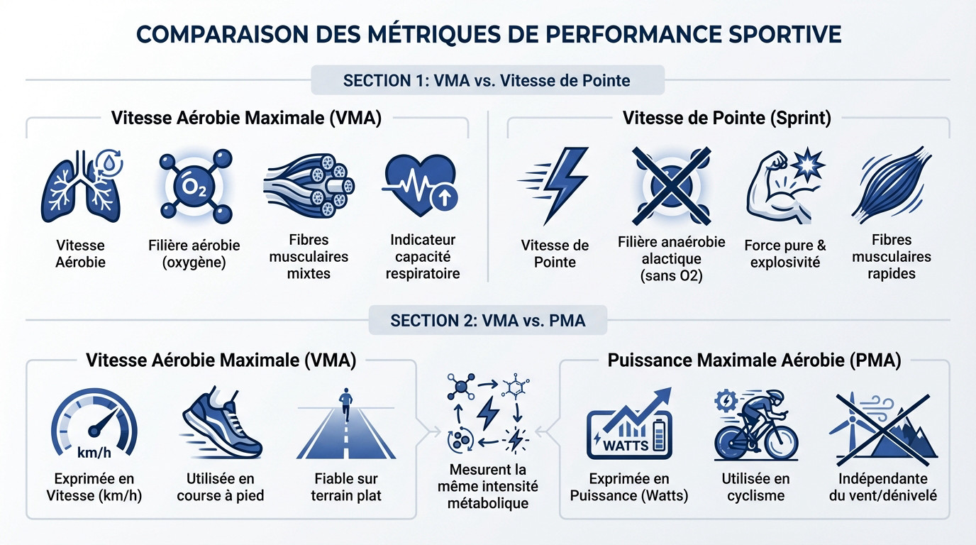 Graphique comparatif des zones d'intensité montrant la différence entre VMA sprint et PMA
