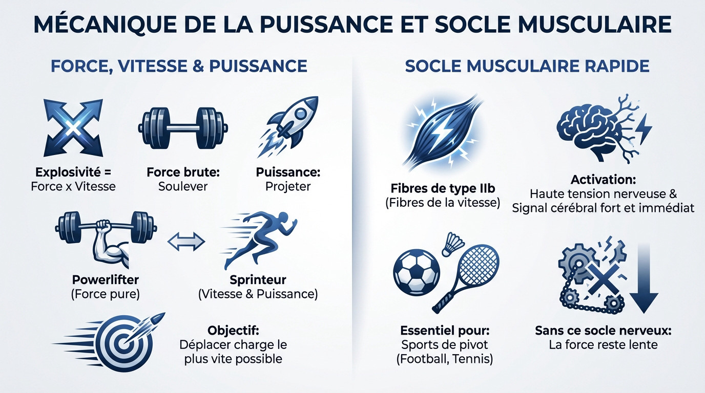 Graphique illustrant la relation force-vitesse et le recrutement des fibres musculaires rapides
