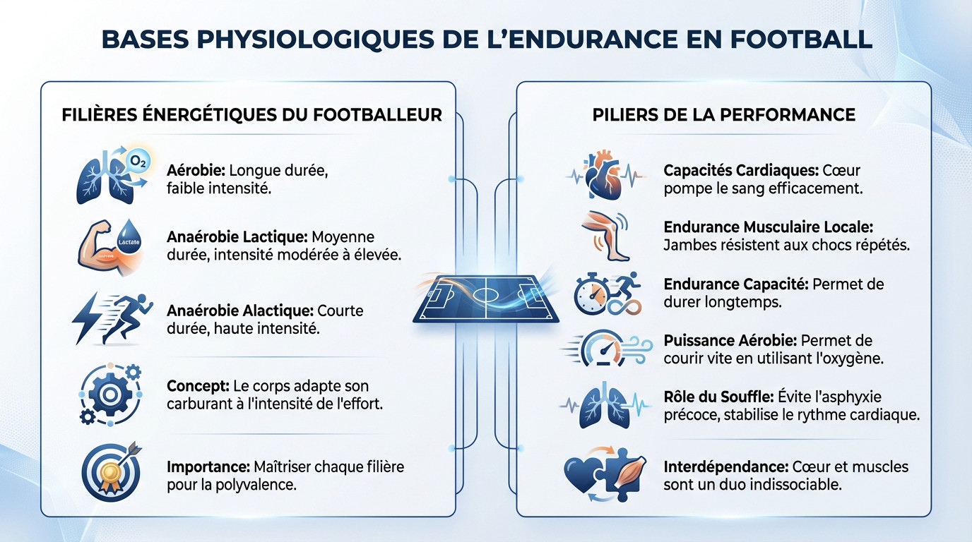 Schéma des filières énergétiques et bases physiologiques de l'endurance au football