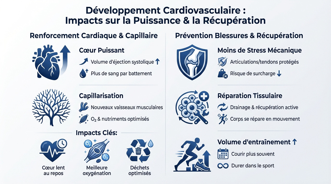 Schéma montrant l'adaptation du cœur et des vaisseaux sanguins grâce à l'endurance fondamentale