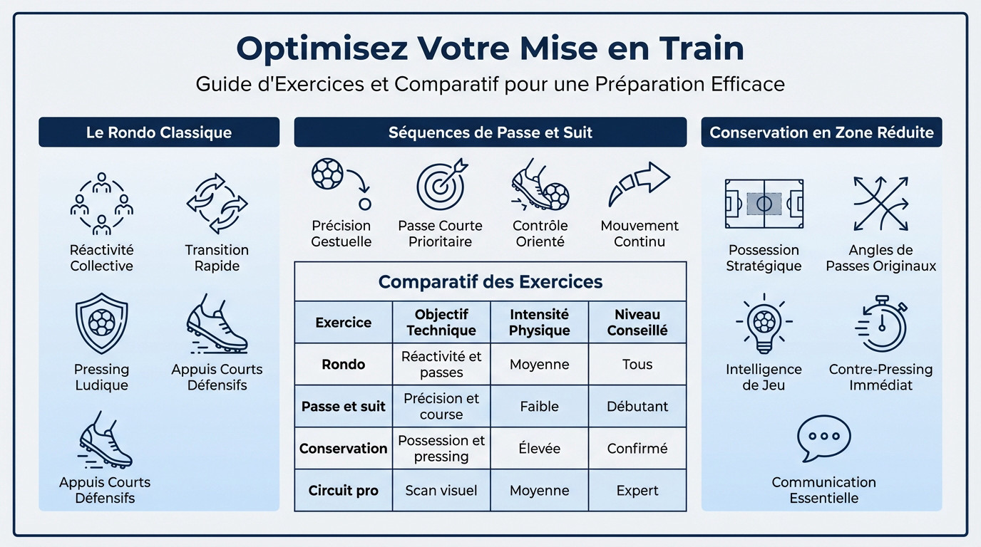 Joueurs de football effectuant un échauffement avec ballon sur terrain vert
