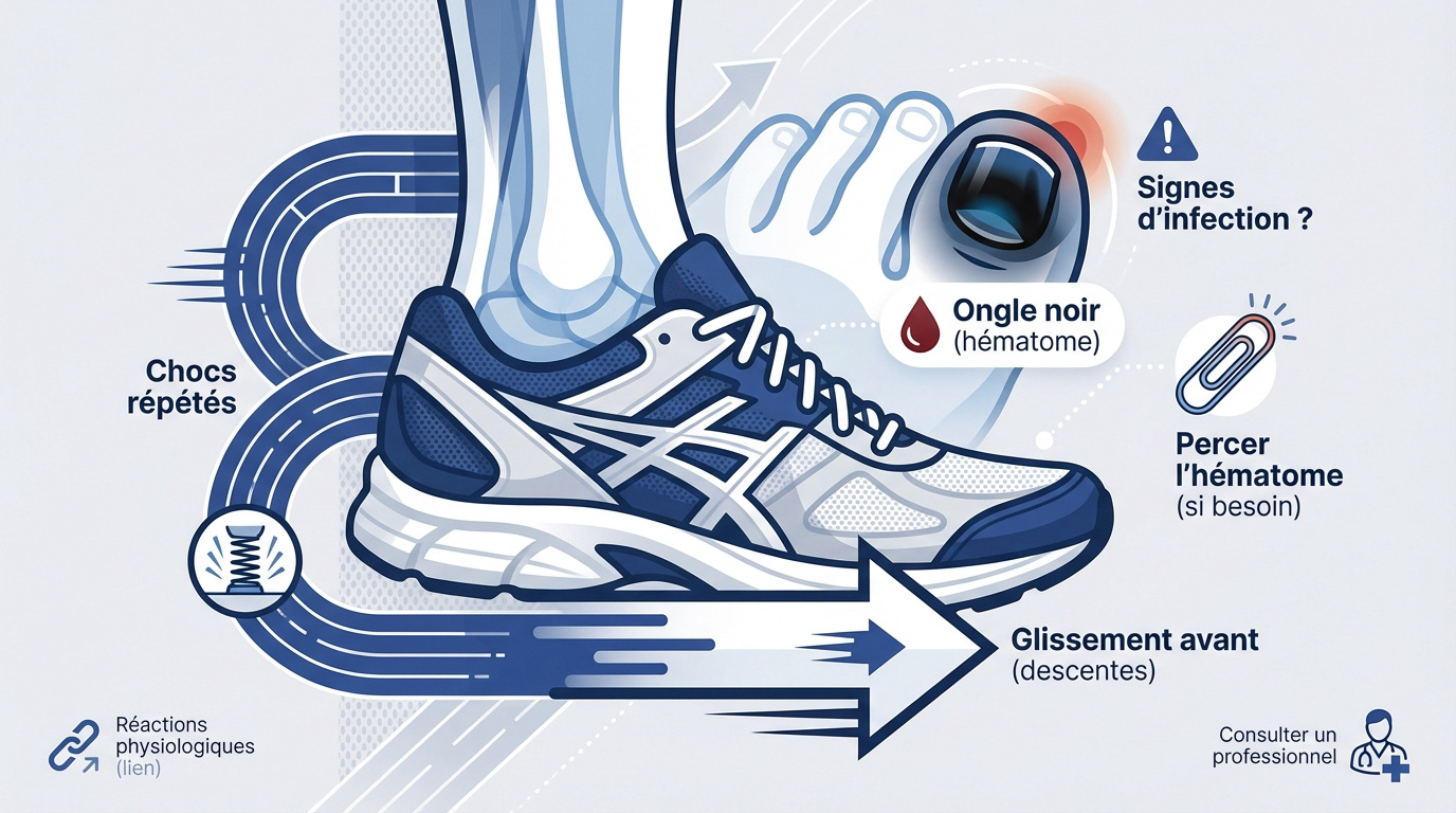 Orteil de coureur présentant un hématome sous-unguéal après un trail