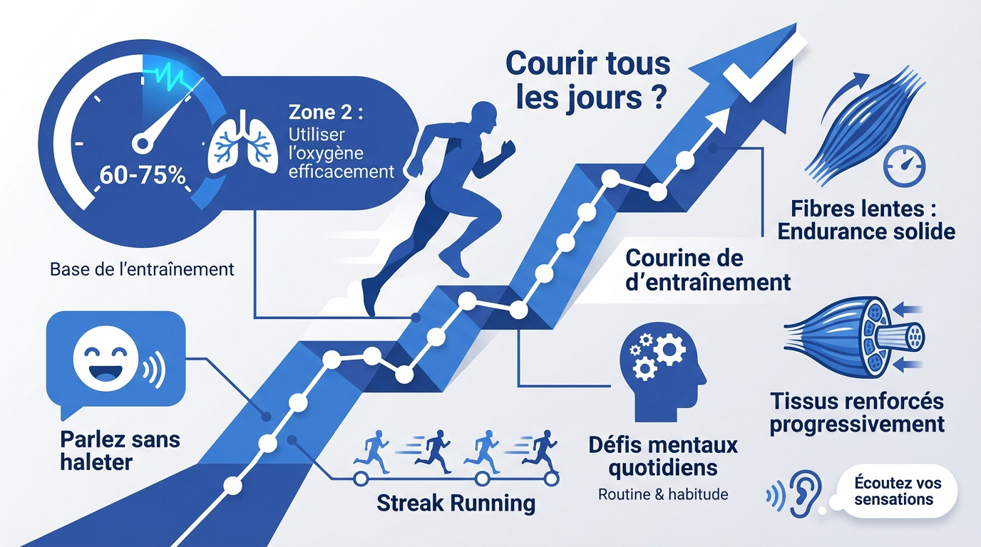 Infographie expliquant les principes de l'endurance fondamentale et de la récupération en course à pied
