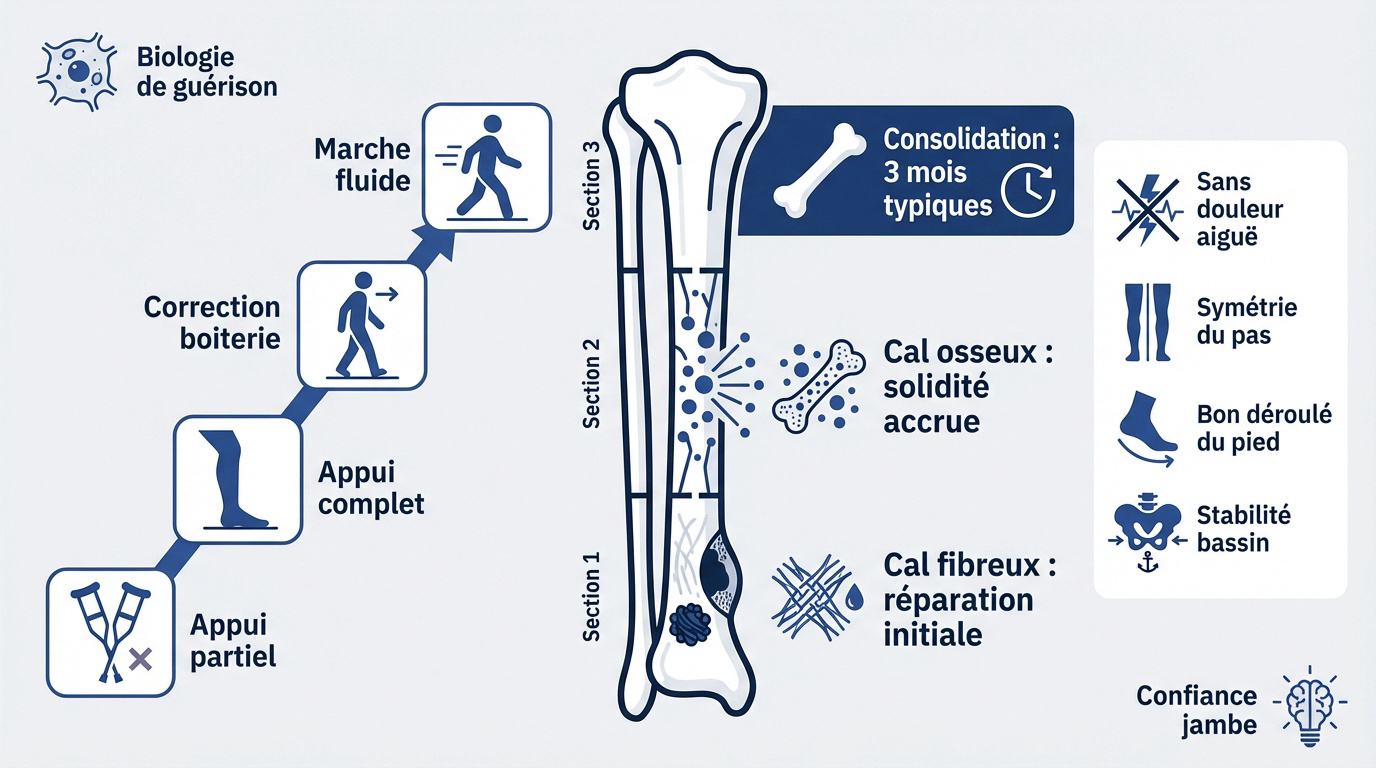 Processus de consolidation osseuse du tibia après une fracture