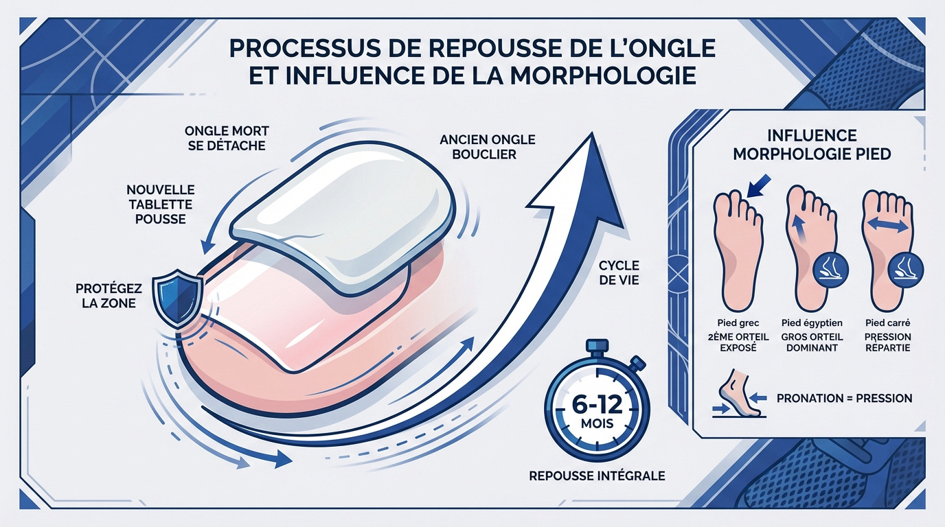 Schéma de la repousse d'un ongle de coureur et formes de pieds