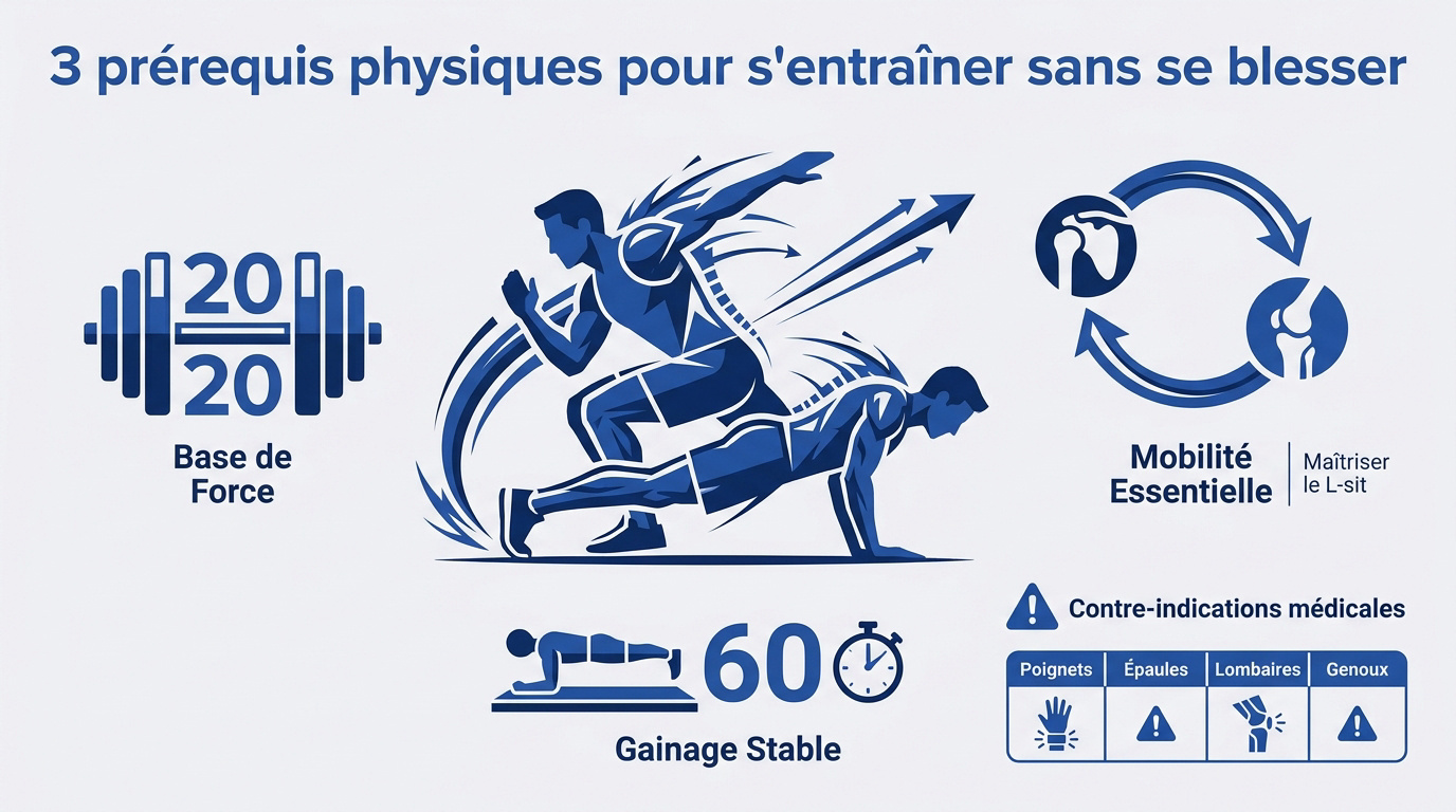 Athlète en position de pompe explosive préparant ses articulations