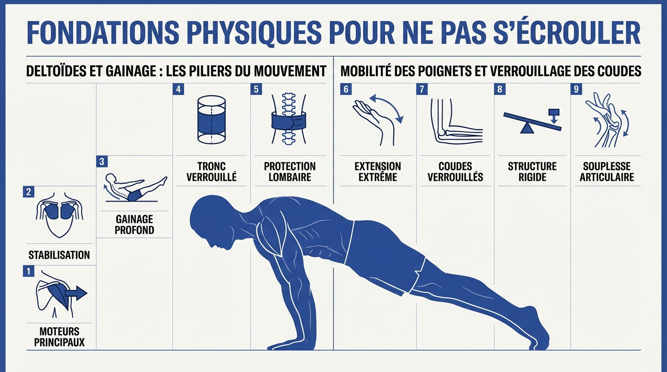 Athlète en position de planche travaillant la force des épaules et le gainage