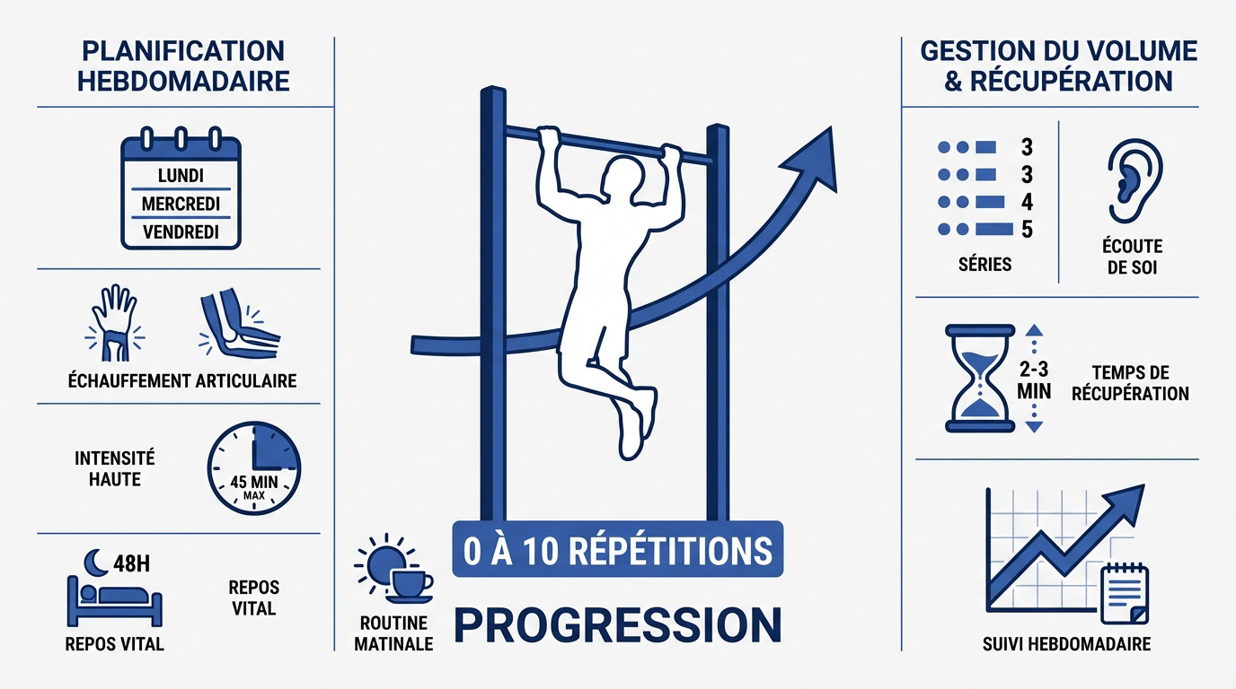 Infographie montrant les étapes de progression pour réussir sa première traction