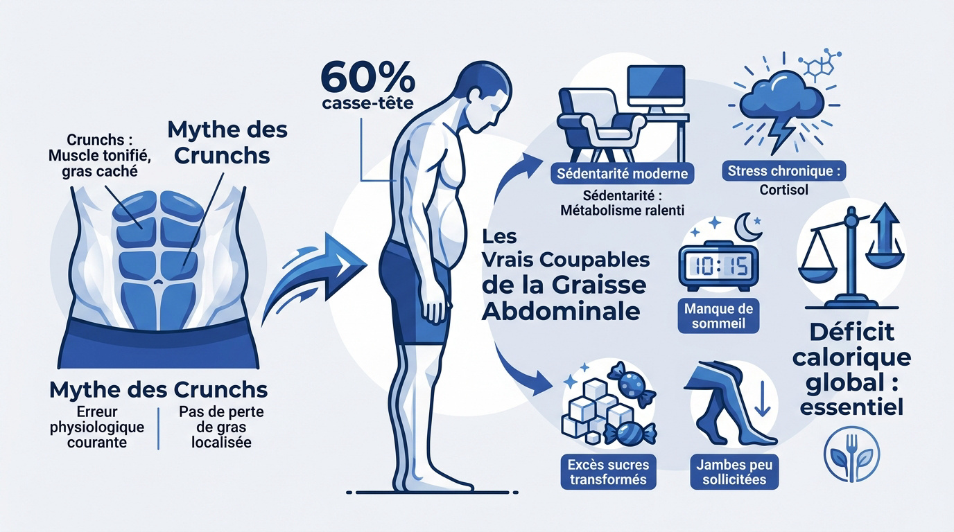 Illustration des facteurs provoquant l'accumulation de graisse abdominale et stress