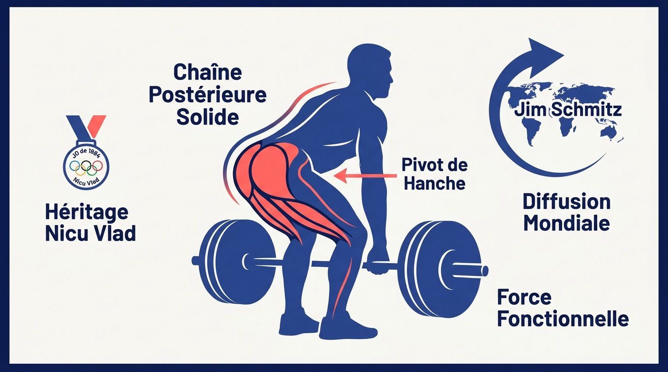 Haltérophile effectuant un soulevé de terre roumain pour renforcer sa chaîne postérieure